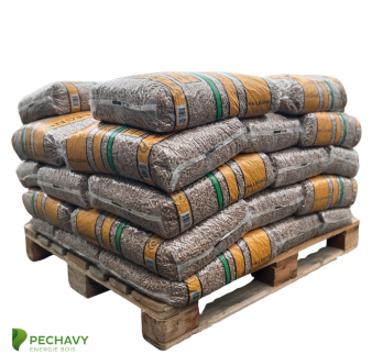 Granulés de bois résineux de la marque Hà Lègne Orange pour le chauffage de votre habitation en demi palette de 33 sacs de 15kg