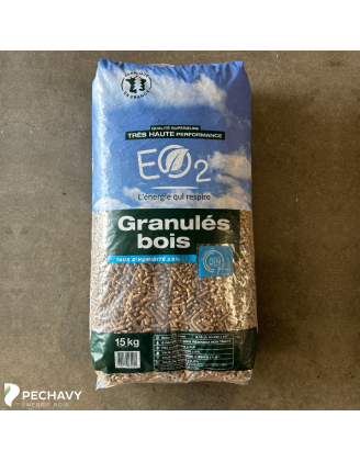 Granulés de bois de la marque EO2 en sac de 15kg