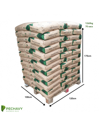 Granulés de bois naturels de la marque Grasasa pour le chauffage de votre habitation en palette de 70 sacs