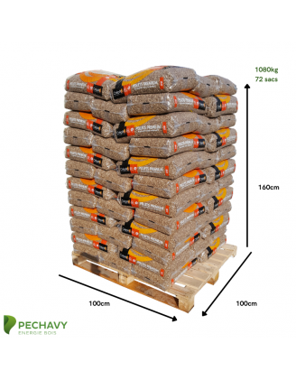 Granulés de bois 100% résineux de la marque Crépito pour le chauffage de votre habitation en palette de 72 sacs de 15kg
