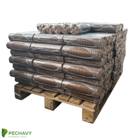 Bûches densifiées (bûches compressées) – Demi palette de 60 packs de 5 bûchettes de 8 kg.