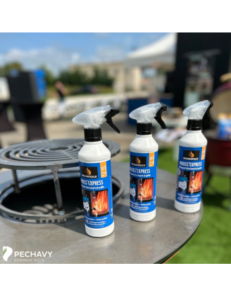 Mouss’Express, nettoyant vitre insert, poêle, four, plancha et barbecue de 500ml. Mousse active pour le nettoyage des vitres.