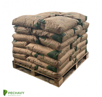 Granulés de bois naturels de la marque Grasasa en demi palette de 28 sacs de 18kg. Certifications DIN + et EN +.