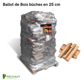 Ballot de Bois bûches étuvés pour le chauffage de votre habitation. Mélanges de chêne, charme et hêtre en 25cm.