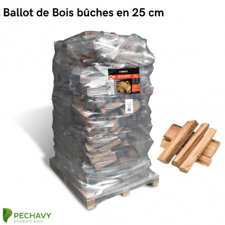 Ballot de Bois bûches étuvés pour le chauffage de votre habitation. Mélanges de chêne, charme et hêtre en 25cm.