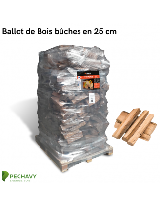 Ballot de Bois bûches étuvés pour le chauffage de votre habitation. Mélanges de chêne, charme et hêtre en 25cm.