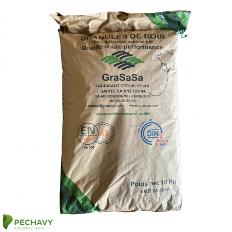 Granulés de bois de la marque Grasasa en sac de 18kg