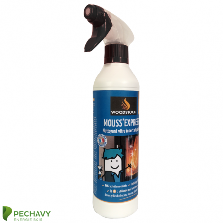 Mouss’Express, nettoyant vitre insert, poêle, four, plancha et barbecue de 500ml. Mousse active pour le nettoyage des vitres.