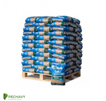 Palette de granulés de bois de la marque EO2. Palette de 66 sacs de 10kg