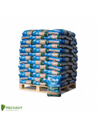 Palette de granulés de bois de la marque EO2. Palette de 66 sacs de 10kg