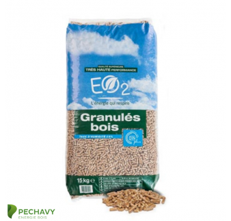 Granulés de bois de la marque EO2 en sac de 15kg
