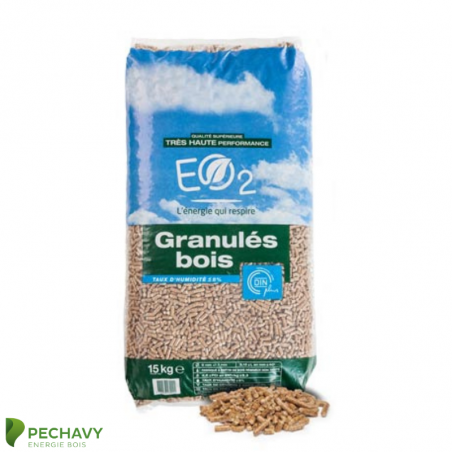 Granulés de bois de la marque EO2 en sac de 15kg