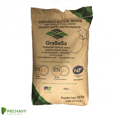 Granulés de bois de la marque Grasasa en sac de 18kg
