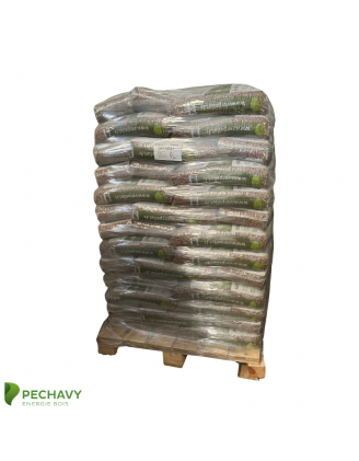 Granulés de bois 100% résineux de la marque Verpellet pour le chauffage de votre habitation en palette de 104 sacs certifiés