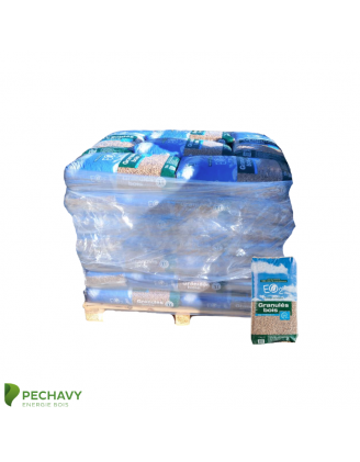 Granulés de bois résineux de la marque EO2 pour le chauffage de votre habitation en demi palette de 33 sacs de 10 kg