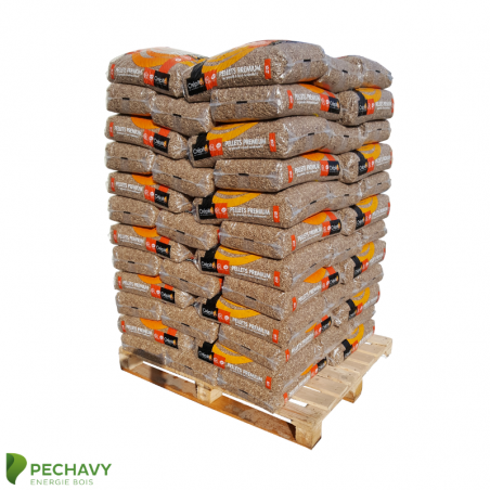 Granulés de bois 100% résineux de la marque Crépito pour le chauffage de votre habitation en palette de 72 sacs de 15kg