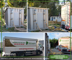 [ 1ère livraison de granulés de bois Péchavy pour chaufferie biomasse en container ] 
