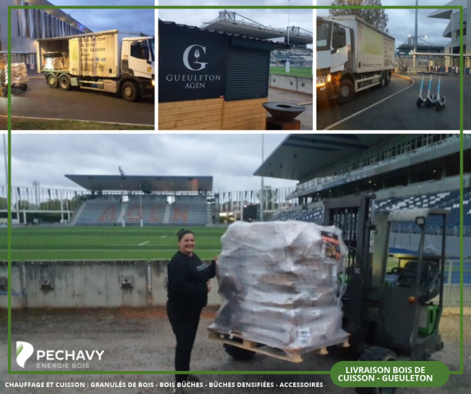 Livraison d'un ballot de bois de cuisson pour le brasero du Gueuleton au Stade Armandie à l'occasion du match SUA Agen vs Dax !